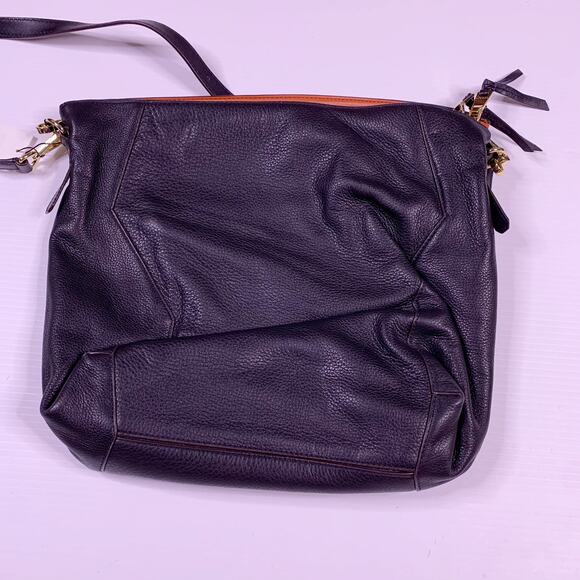 Sandro Black Leather Hobo Shoulder Handbag Gold Hardware Orange SA907H $490 - Picture 3 of 5